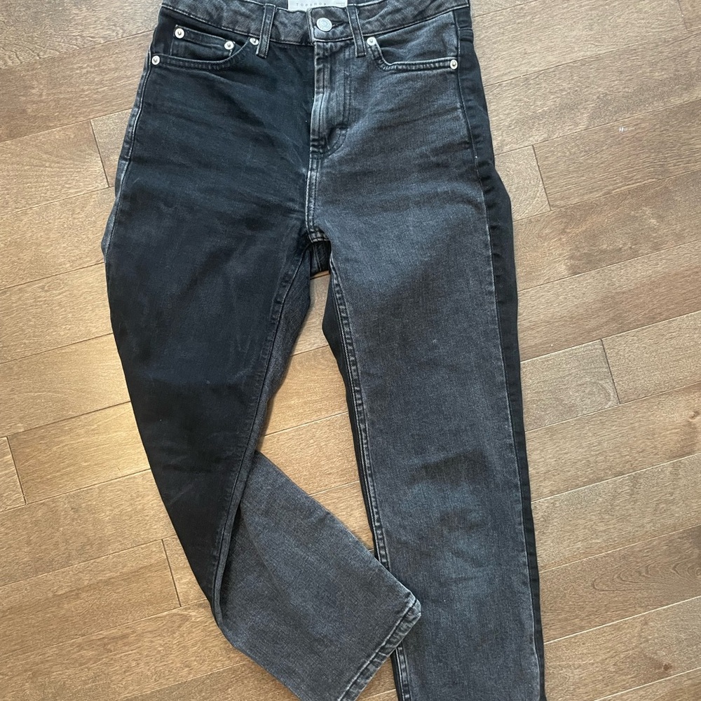 Topshop Black and Gray Straight Leg Jeans